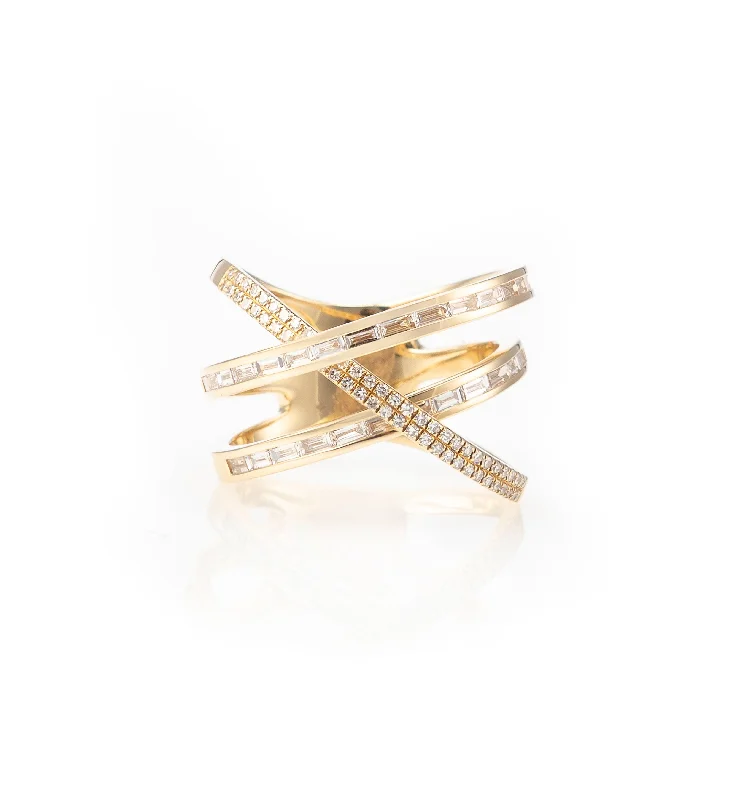 women’s radiant-cut ring-Baguette and Diamond Wrap Ring