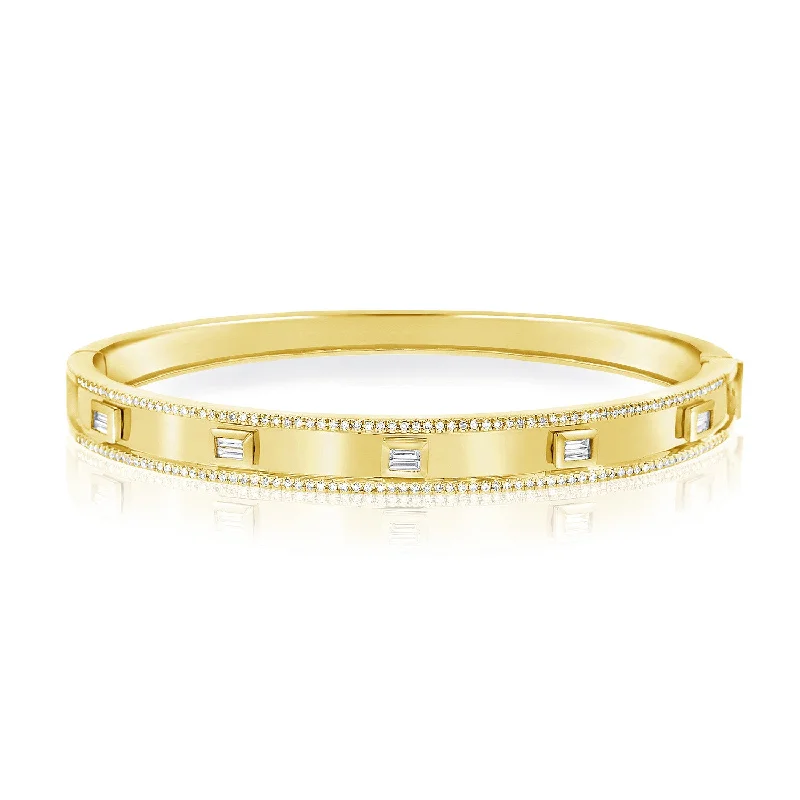 women’s shiny bangle-14K Yellow Gold Diamond Hinged Bangle