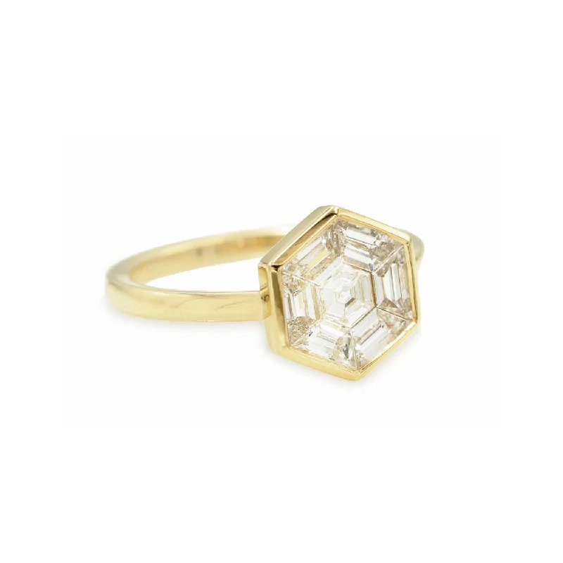 women’s gemstone wedding ring-Hexagon Illusion Ring