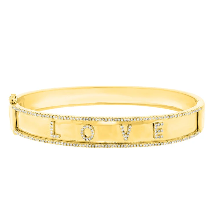 women’s luxury bangle-14K Yellow Gold Diamond "Love" Hinged