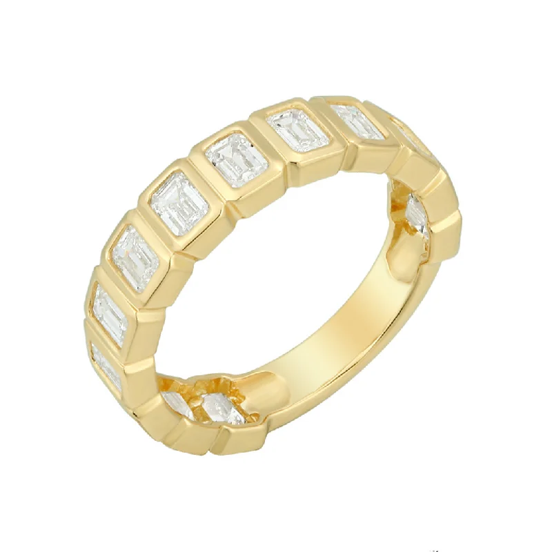 women’s twist ring-Lab Emerald Cut Bezel Eternity Ring