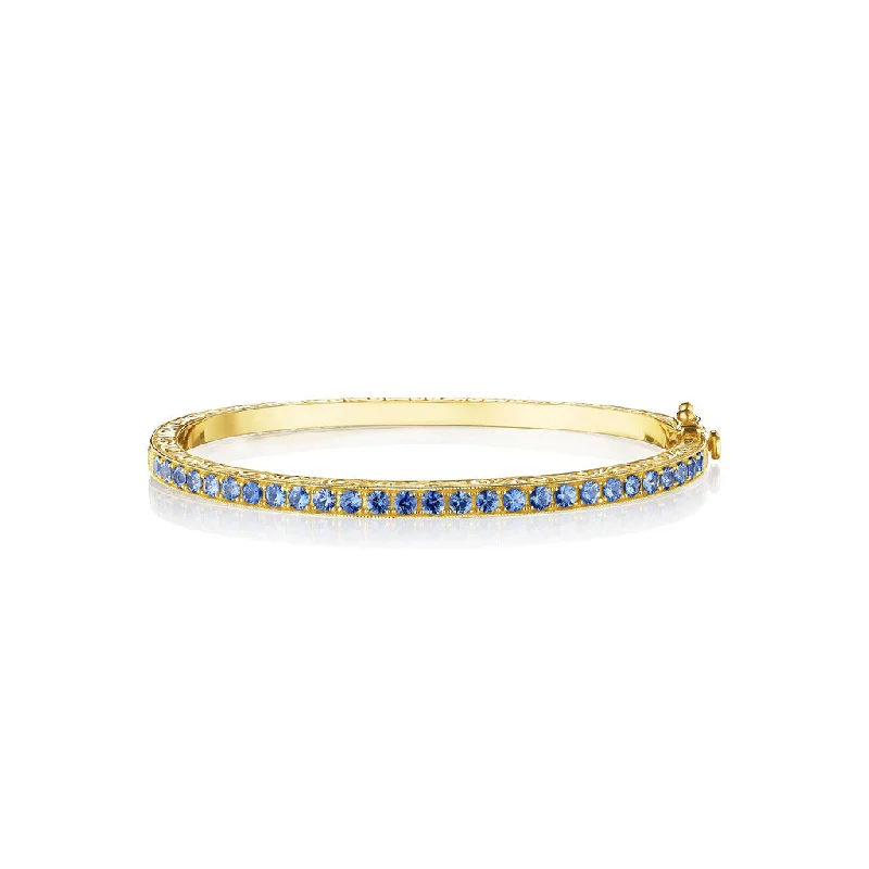 women’s leather and gold bracelet-Blue Sapphire Bangle