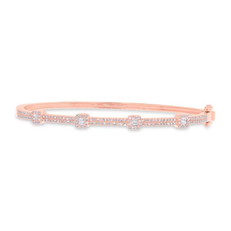 women’s silver bangle-14K Rose Gold Round and Baguette Diamond Bangle