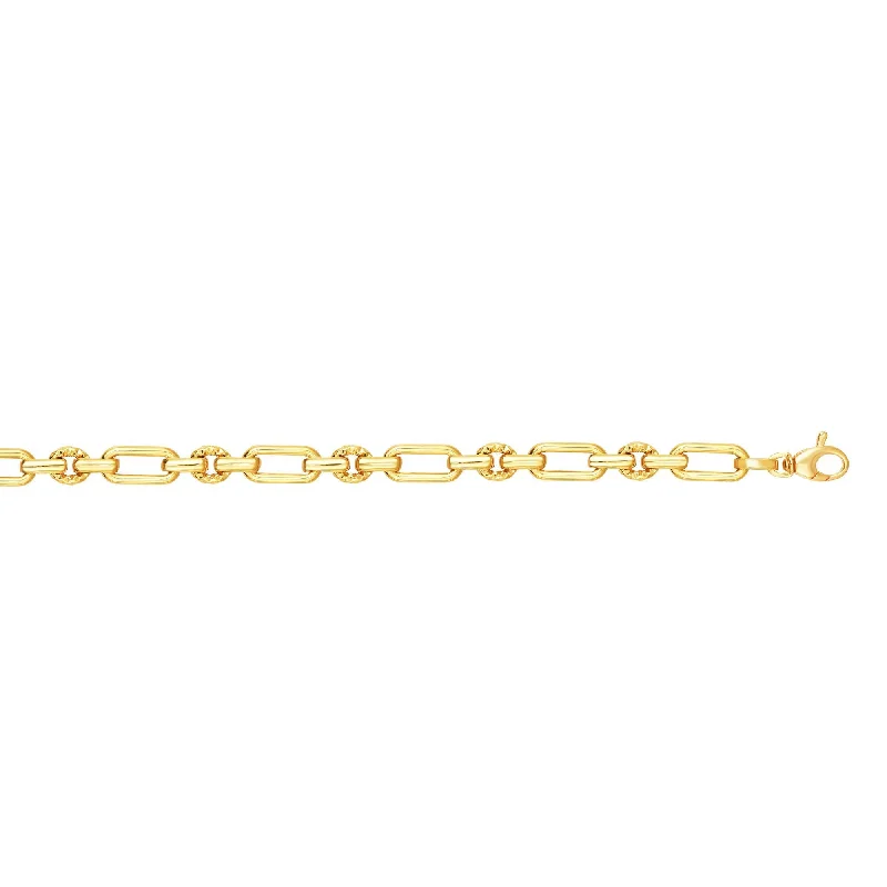 women’s chunky bracelet-14K Gold Polished & Diamond Cut Elongated Oval Link Chain