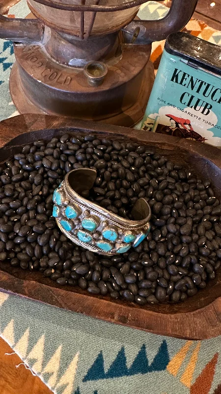 women’s oval bangle-Sterling Chunk Kingman Turquoise Cuff