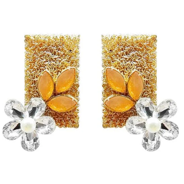 women’s pearl drop earrings-Kriaa  Gold Plated Resin Stone Floral Dangler Earring - 1311405C